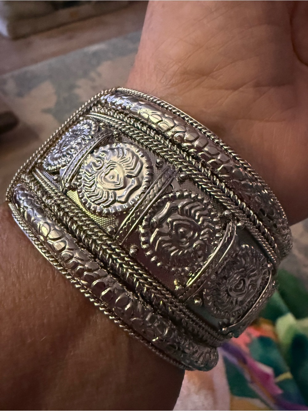 Nordstrom Silver-Tone Ornate Floral Panel Cuff Bracelet